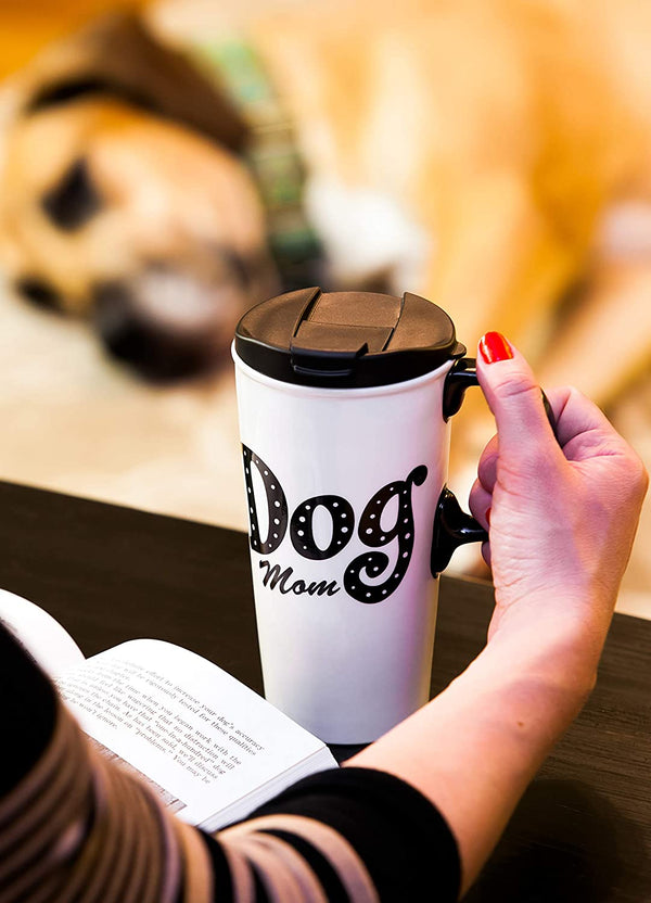 "Dog Mom" Ceramic Latte Travel Cup, 17oz