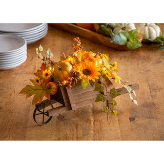 Fall Artificial Flowers in Cart with LED String Lights