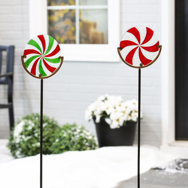 37.5"H Glass Candy Cane Garden Stakes