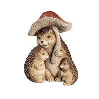 Hedgehog Family under a Mushroom Garden Statuary