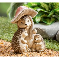 Hedgehog Family under a Mushroom Garden Statuary