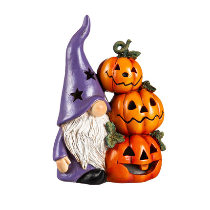 LED Polyresin Color Changing Gnome with Pumpkins Table Décor