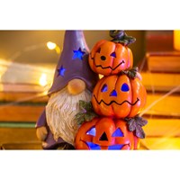LED Polyresin Color Changing Gnome with Pumpkins Table Décor