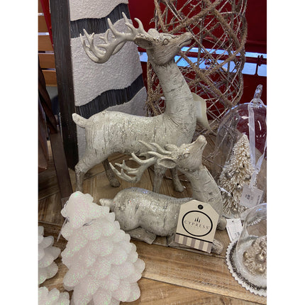 White Polystone Birch Bark Reindeer Décor-Set of 2