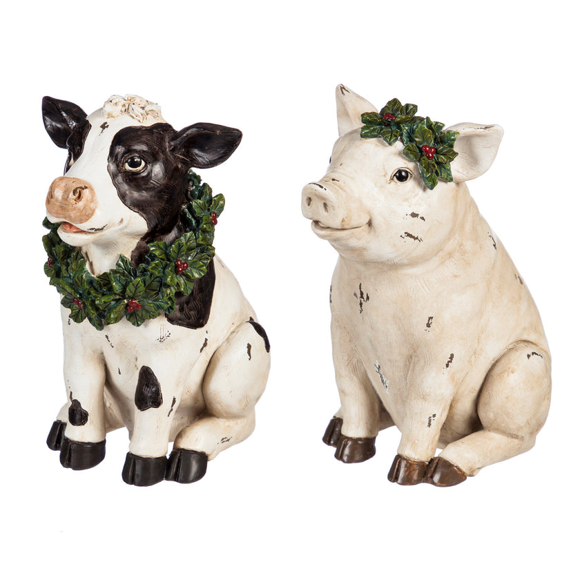Farm Animal with Wreath Tabletop Decor, Pig or Cow