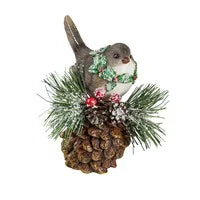 Resin Christmas Bird on Pinecone