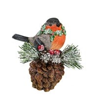 Resin Christmas Bird on Pinecone