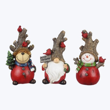 Resin Christmas Figurine With Tree Hat and Cardinals