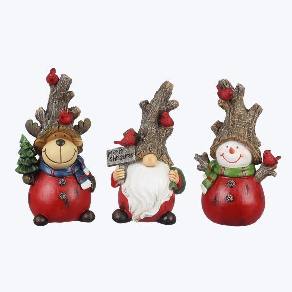 Resin Christmas Figurine With Tree Hat and Cardinals