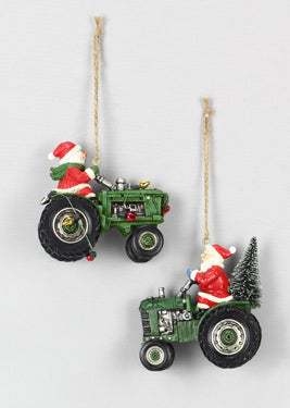 Santa or Snowman on Tractor Ornament