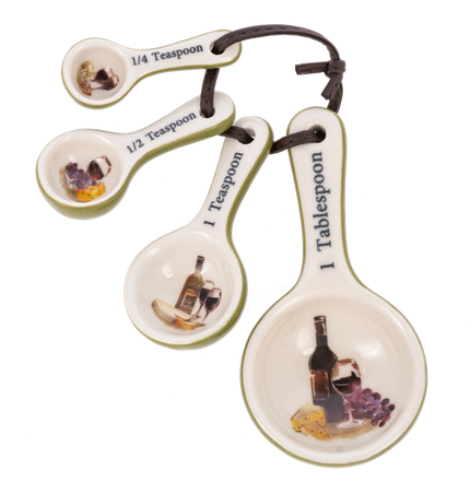 Ceramic Wine And Cheese Print Measuring Spoon Set - 4 Pieces