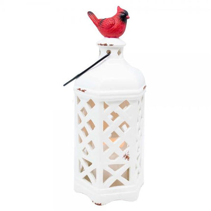 LED Lantern with Cardinal-10.6 inch Hexagonal Ceramic