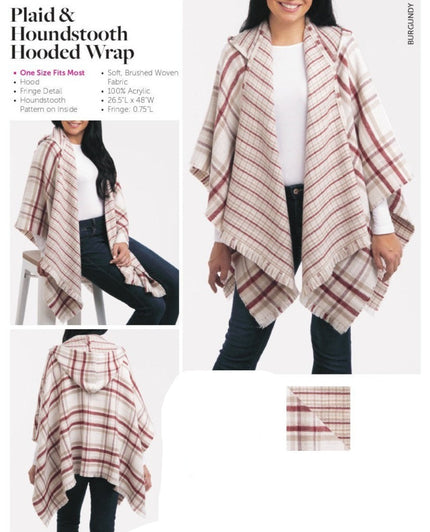 Plaid Houndstooth Hooded Wrap