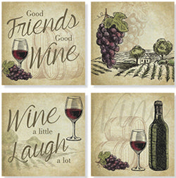 "Wine Vineyard" Square House Coaster Set-4 pieces