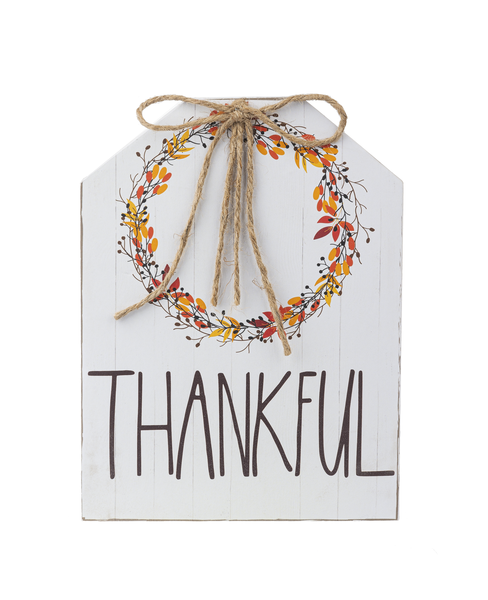 Autumn Wreath Tabletop Sign -Thankful, Gather, or Blessed