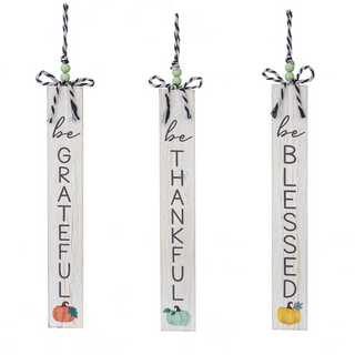 "Grateful, Thankful, Blessed" Vertical Hanging Sign