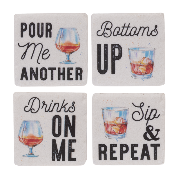 Watercolor Happy Hour Text Coaster Set (4 pc. set)