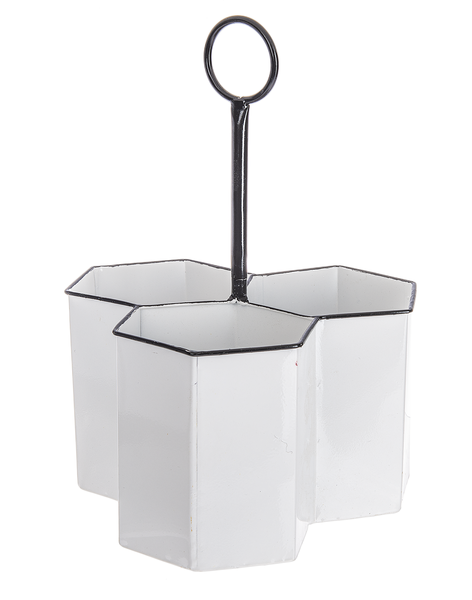 Black & White Enamel Honeycomb Triple Caddy