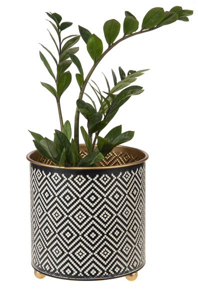 Black & White Woven Geo with Gold Planter