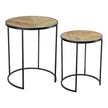 Reclaimed Wood Triangle Inlay Round Nested Table Set-2 Pieces