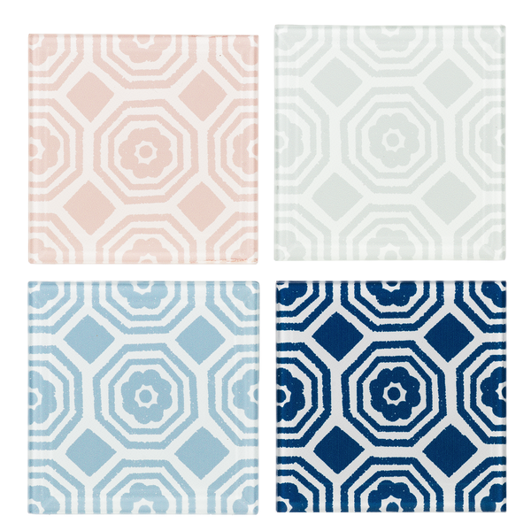 Floral Medallion Coasters with Holder-4 pc. set