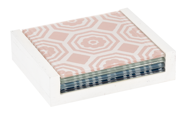 Floral Medallion Coasters with Holder-4 pc. set