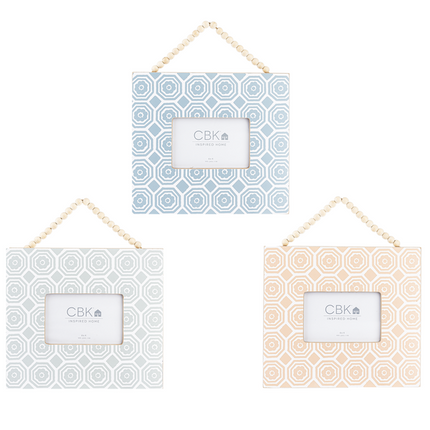 Floral Medallion 4x6 Frame with Wood Beaded Hanger