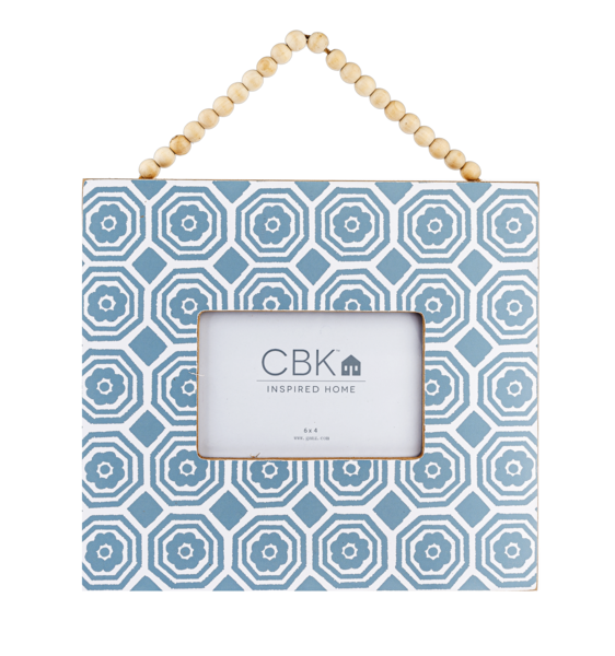 Floral Medallion 4x6 Frame with Wood Beaded Hanger
