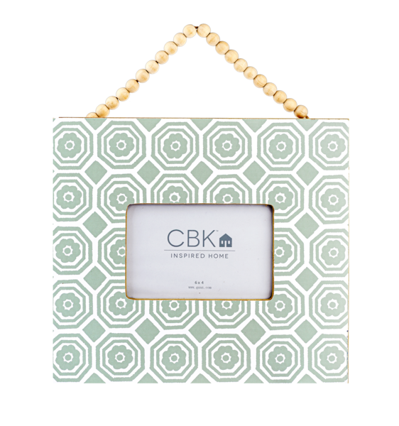 Floral Medallion 4x6 Frame with Wood Beaded Hanger
