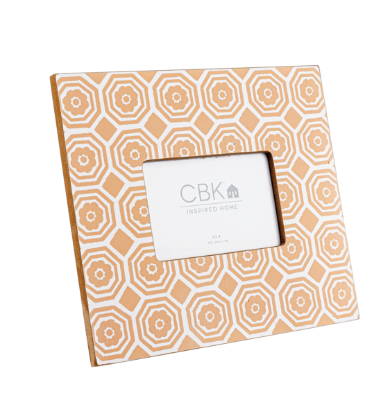 Floral Medallion 4x6 Frame with Wood Beaded Hanger