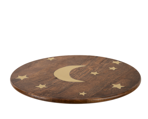 Wooden Lazy Susan with Brass Moon & Star Inlay