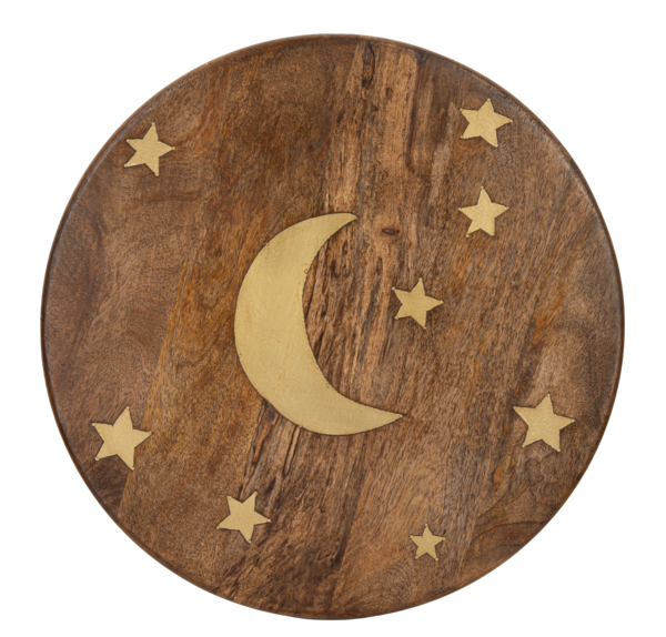 Wooden Lazy Susan with Brass Moon & Star Inlay