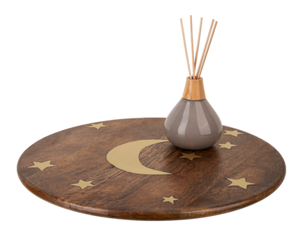 Wooden Lazy Susan with Brass Moon & Star Inlay