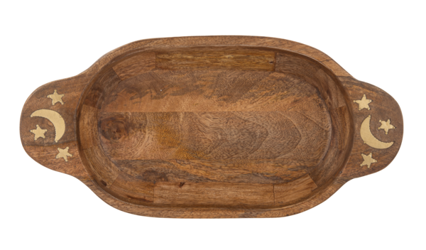 Wooden Dough Bowl with Brass Moon & Star Inlay