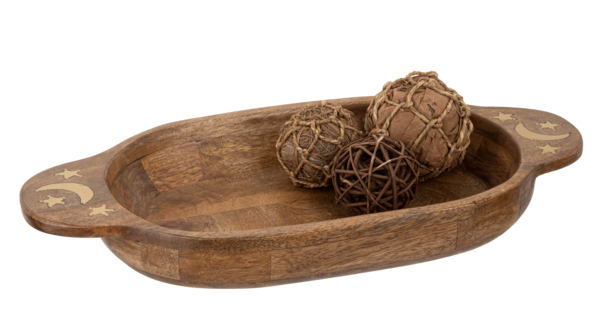 Wooden Dough Bowl with Brass Moon & Star Inlay