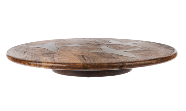 Mango Wood Lazy Susan with Flying Bird Inlay