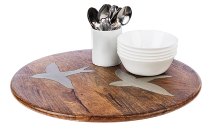 Mango Wood Lazy Susan with Flying Bird Inlay