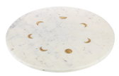 White Marble Lazy Susan with Brass Moon Phases Inlay