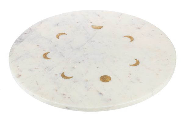 White Marble Lazy Susan with Brass Moon Phases Inlay