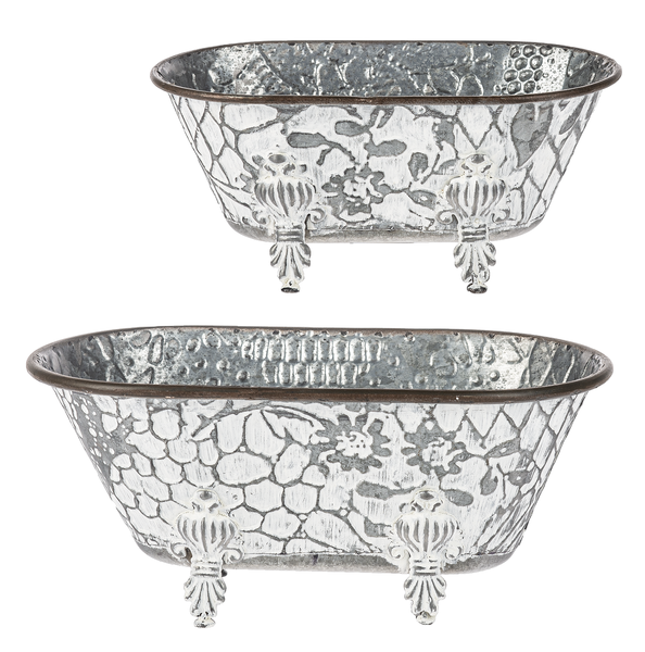Whitewash Embossed Floral Bath Tub Planter
