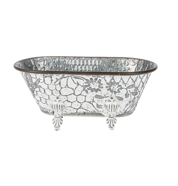 Whitewash Embossed Floral Bath Tub Planter