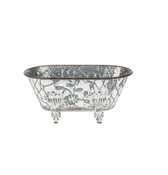 Whitewash Embossed Floral Bath Tub Planter