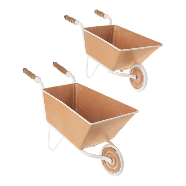 Terracotta Finish Metal Mini Wheelbarrow Planter