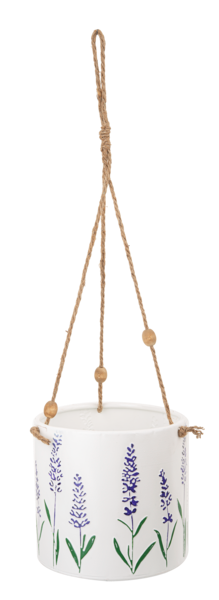 metal round hanging planter Embossed Lavender Round Metal Hanging Planter with Wood Beads