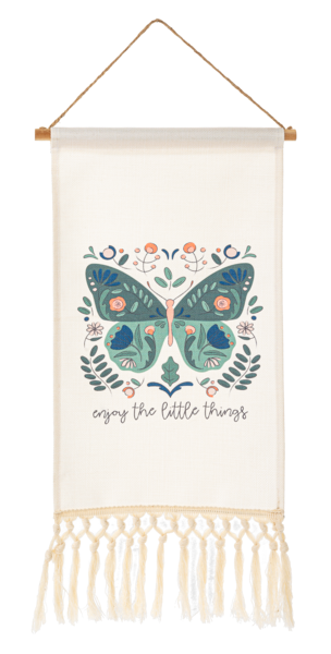 Fringed Boho Butterfly or Floral Wreath with Text Wall Decor