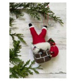 Wool Santa Stuck in Chimney Christmas Ornament