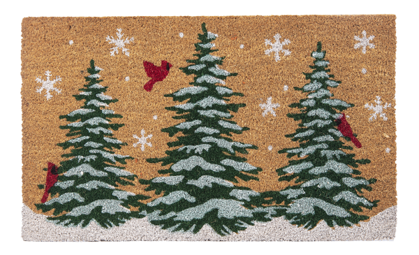 Cardinal in Winter Forest Coir  Doormat