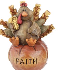 Mini Turkey Sitting on Pumpkin Figurine-Faith