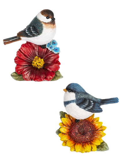 Bird Figurines on Fall Flowers