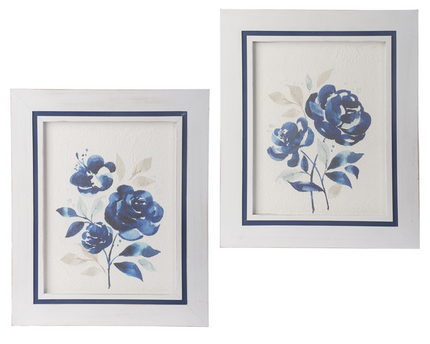 Blue & White Floral Crinkle Paper Plaque